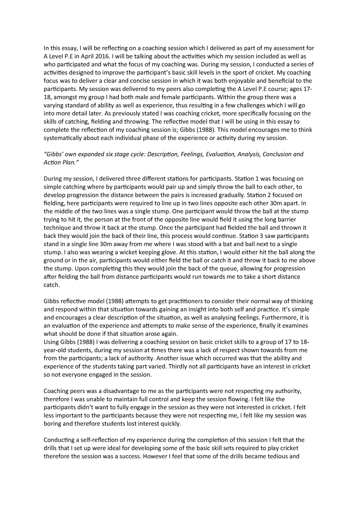 Self reflection essay