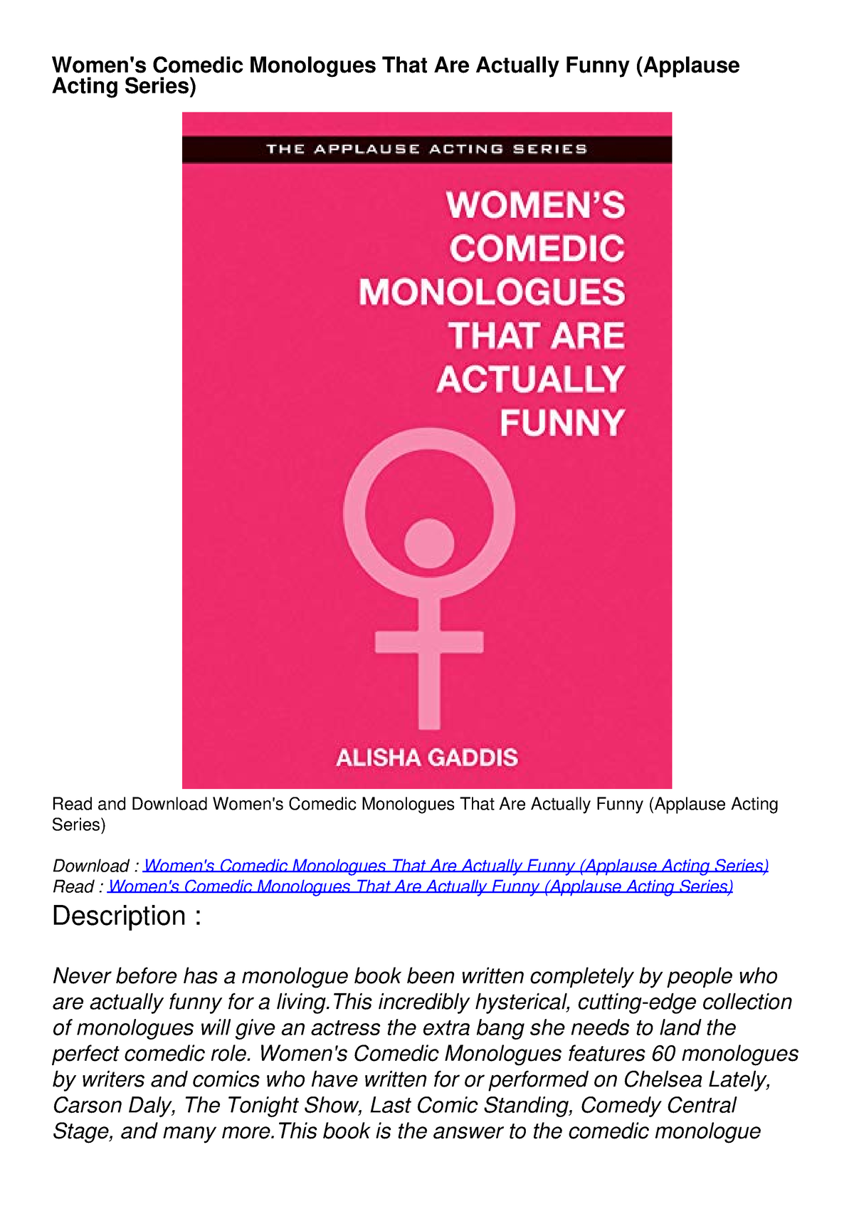 READ Women's Comedic Monologues That Are Actually Funny (Applause ...