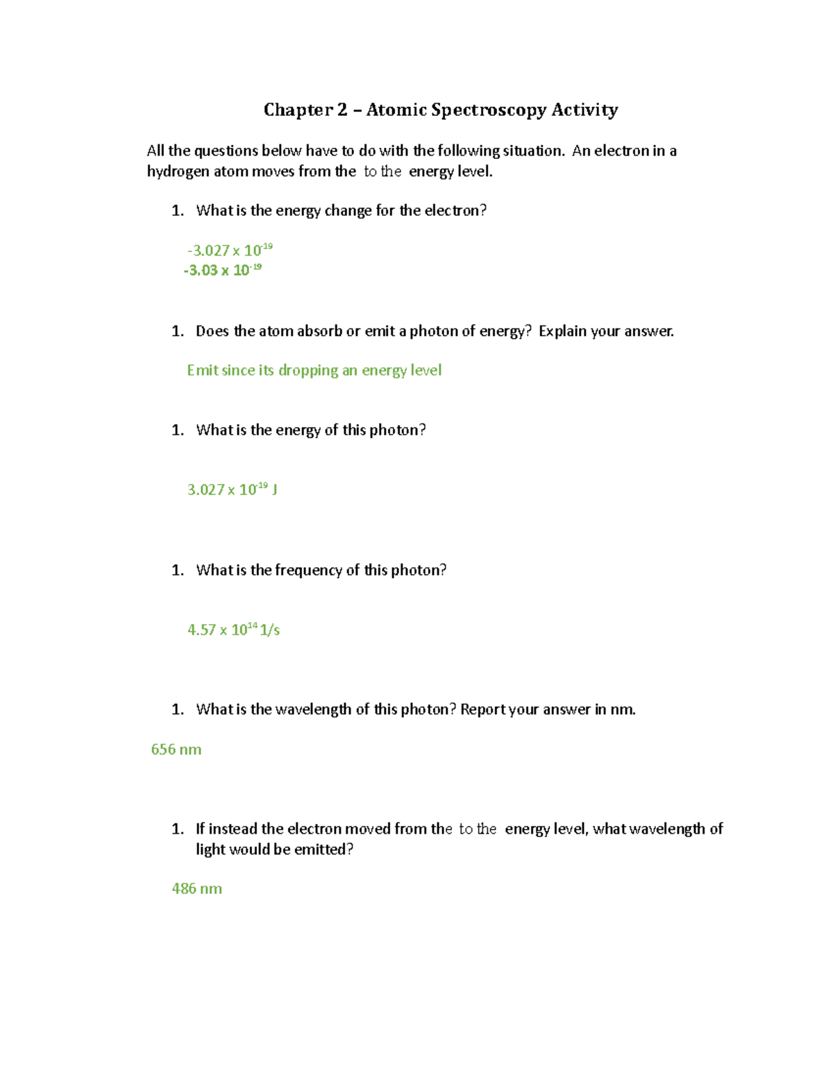 CH2 Atomic Spectroscopy Activity Chapter 2 Atomic Spectroscopy