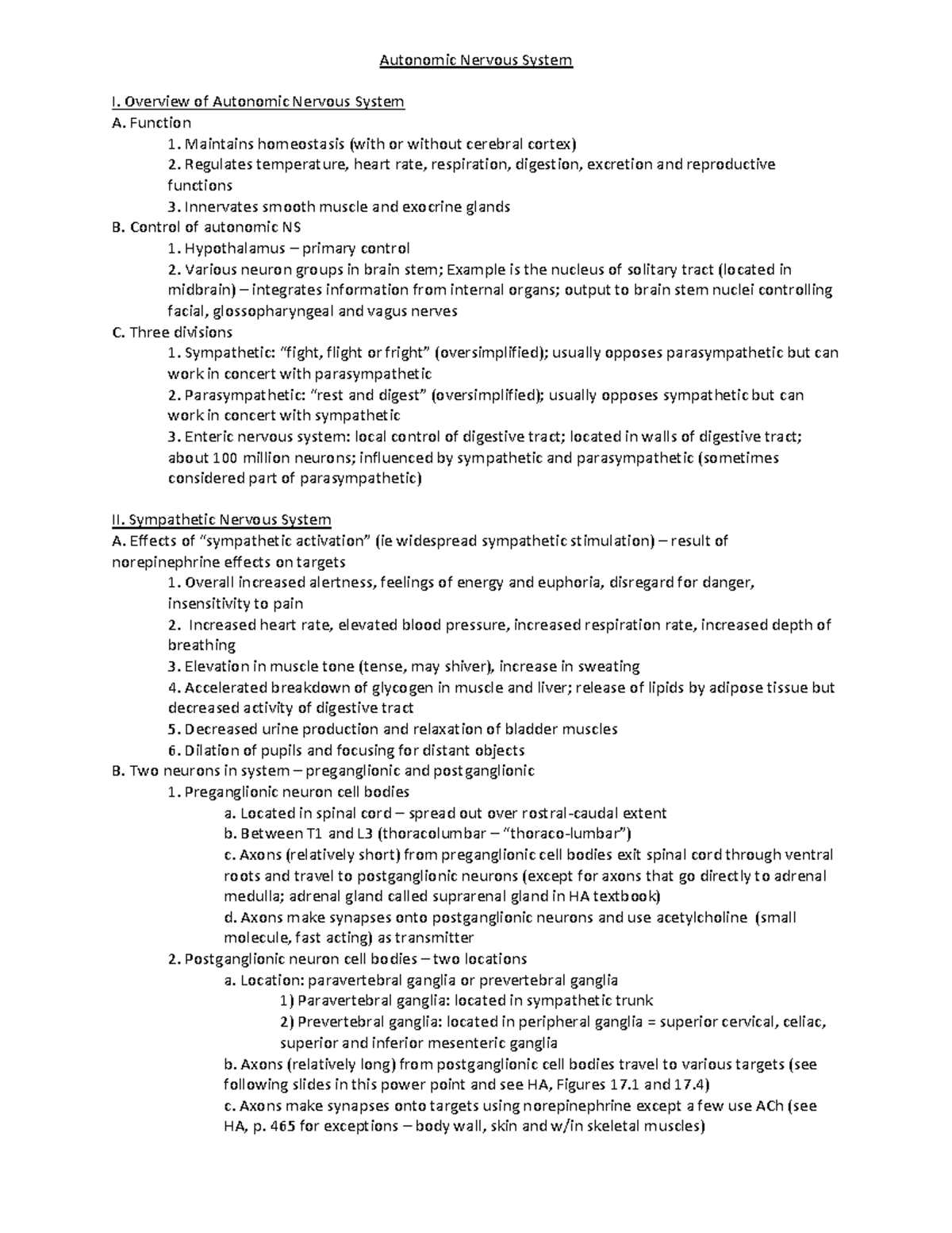 Autonomic Nervous System - Overview of Autonomic Nervous System A ...