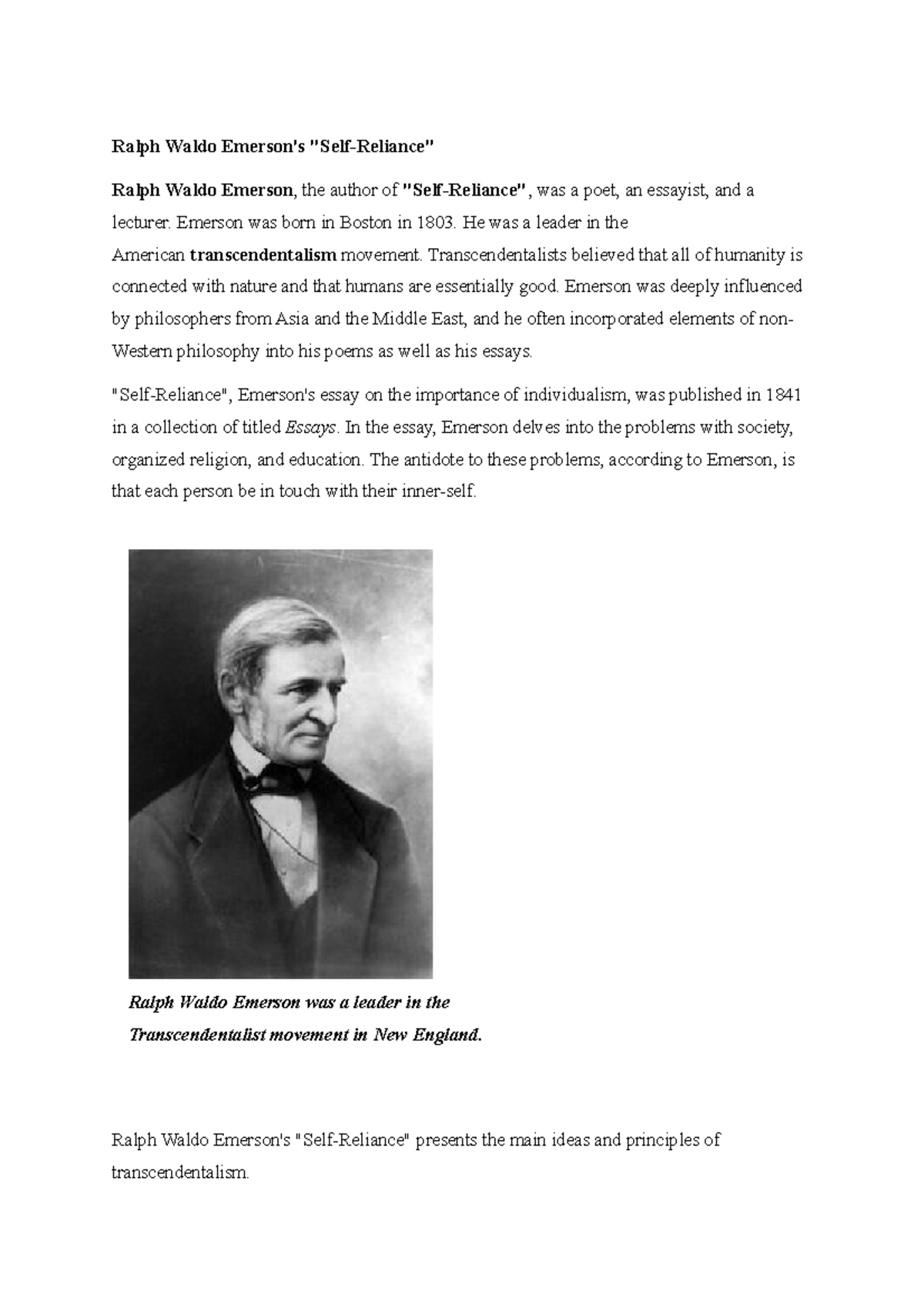 ralph emerson essay self reliance