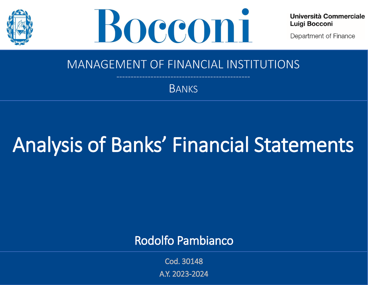 Lect10 Analysis Of Banks Financial Statements Management Of Financial Institutions Banks 1081