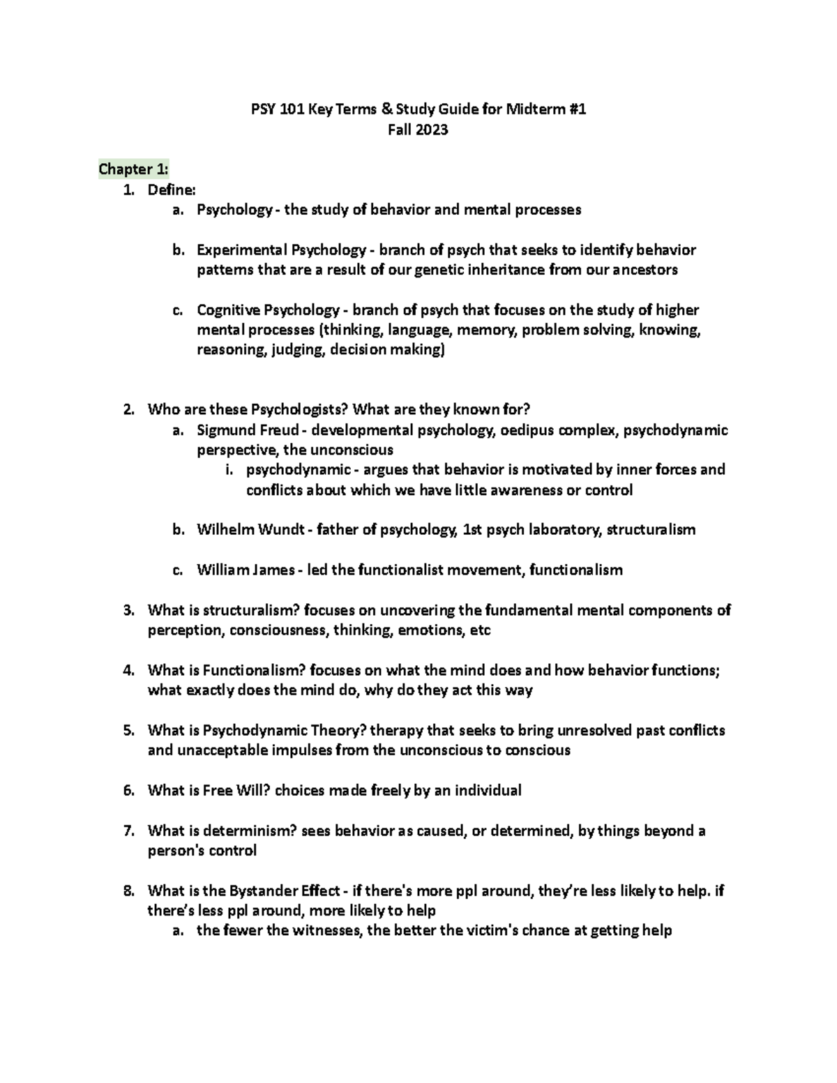 PSY 101 Midterm 1 Study Guide - PSY 101 Key Terms & Study Guide For ...