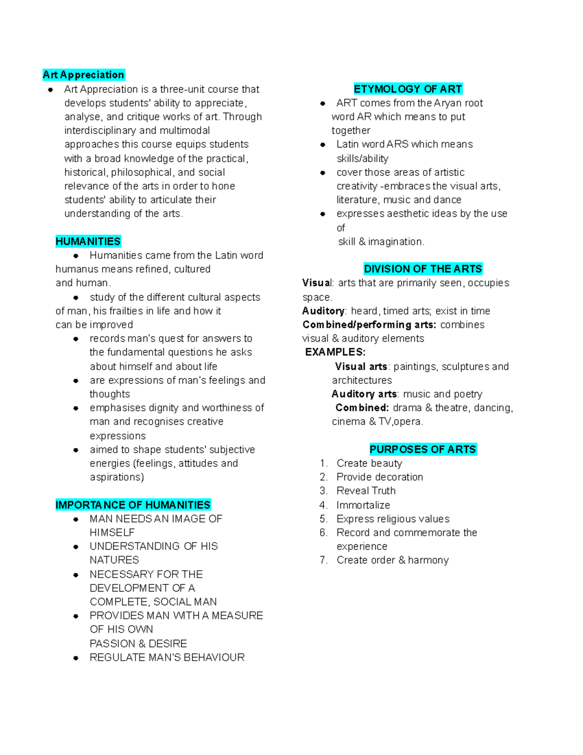 ARTAPP Arts Art Appreciation Art Appreciation is a threeunit