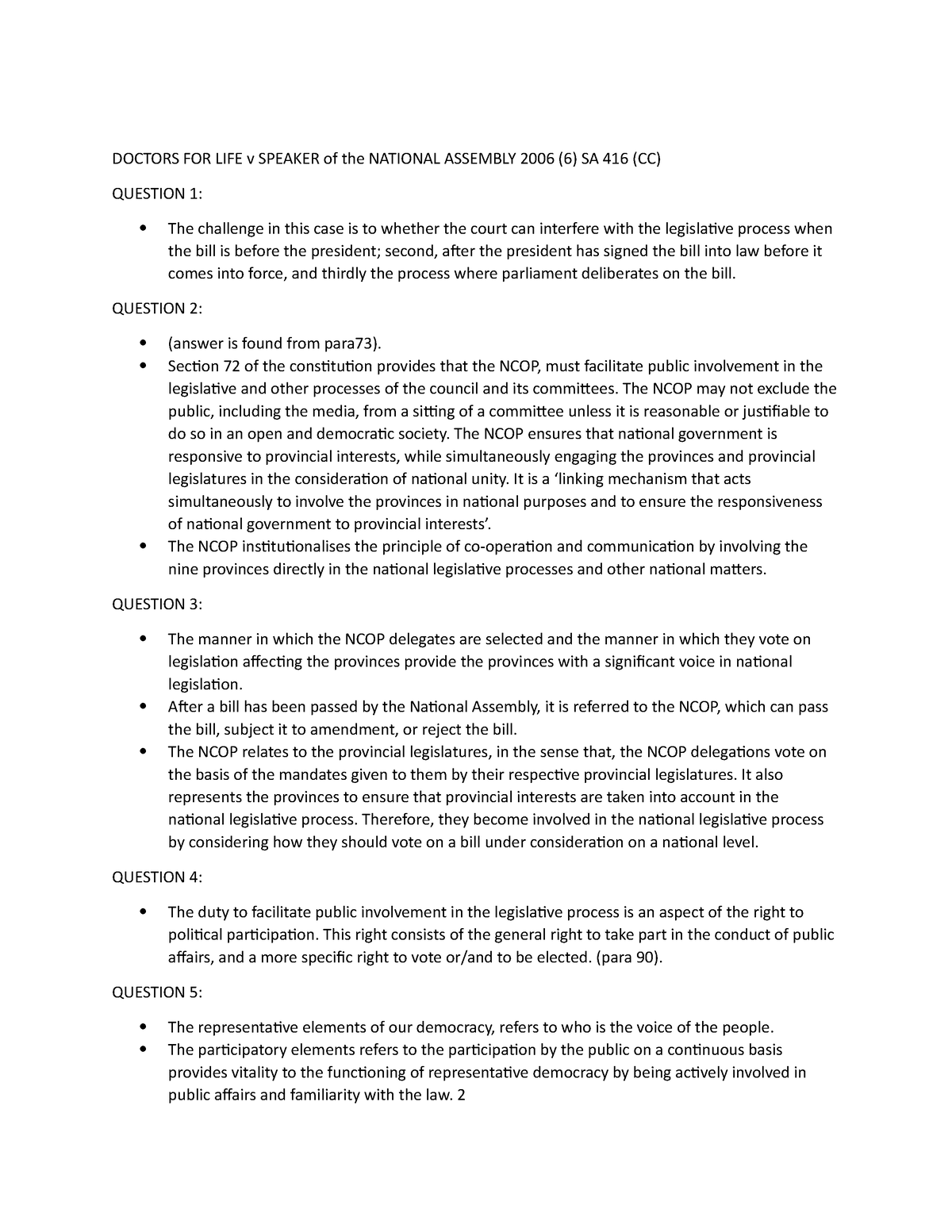 CON LAW Topic 2- Executive - DOCTORS FOR LIFE v SPEAKER of the NATIONAL ...