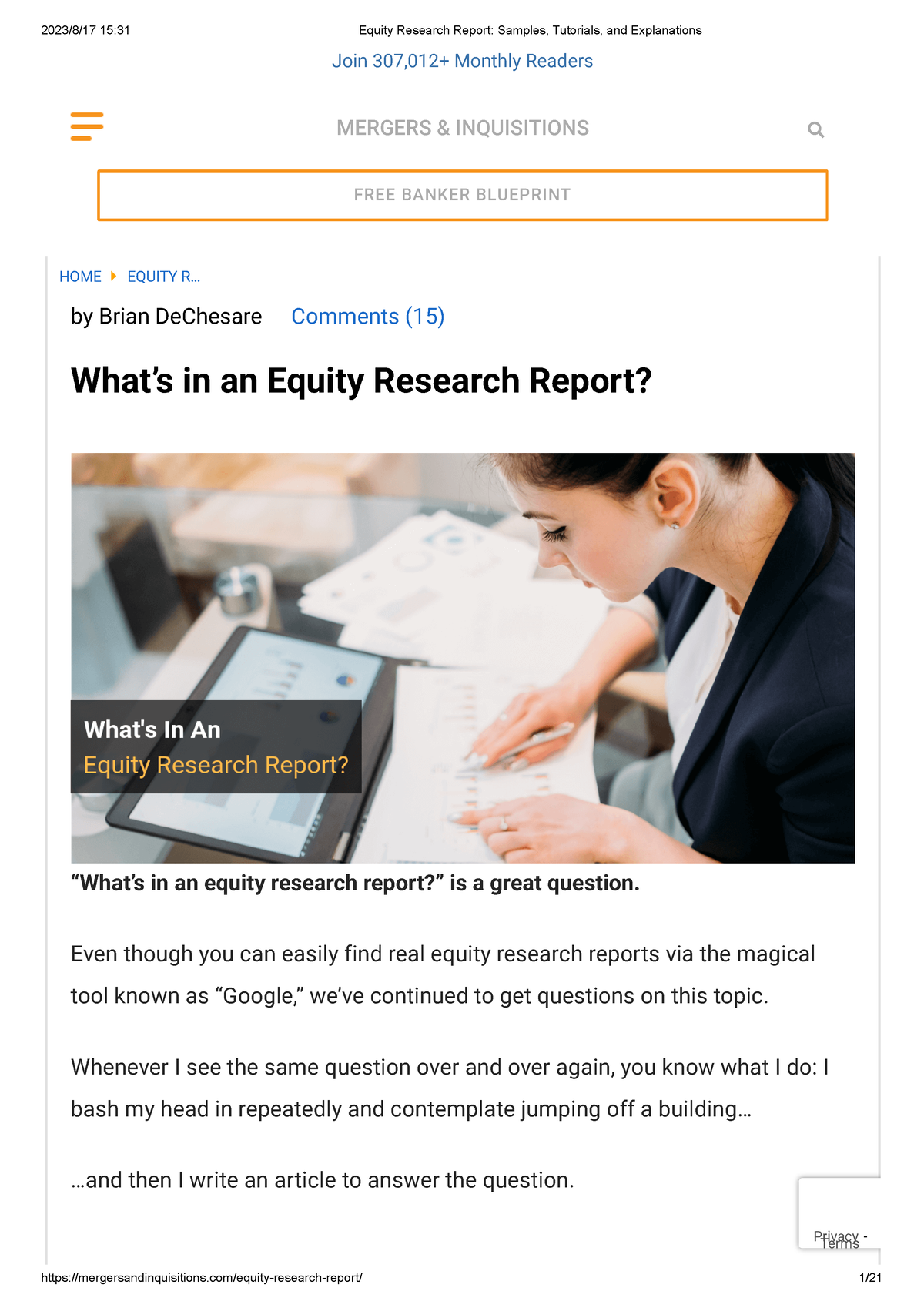 Equity Research Report Samples Tutorials And Explanations Join   Thumb 1200 1698 