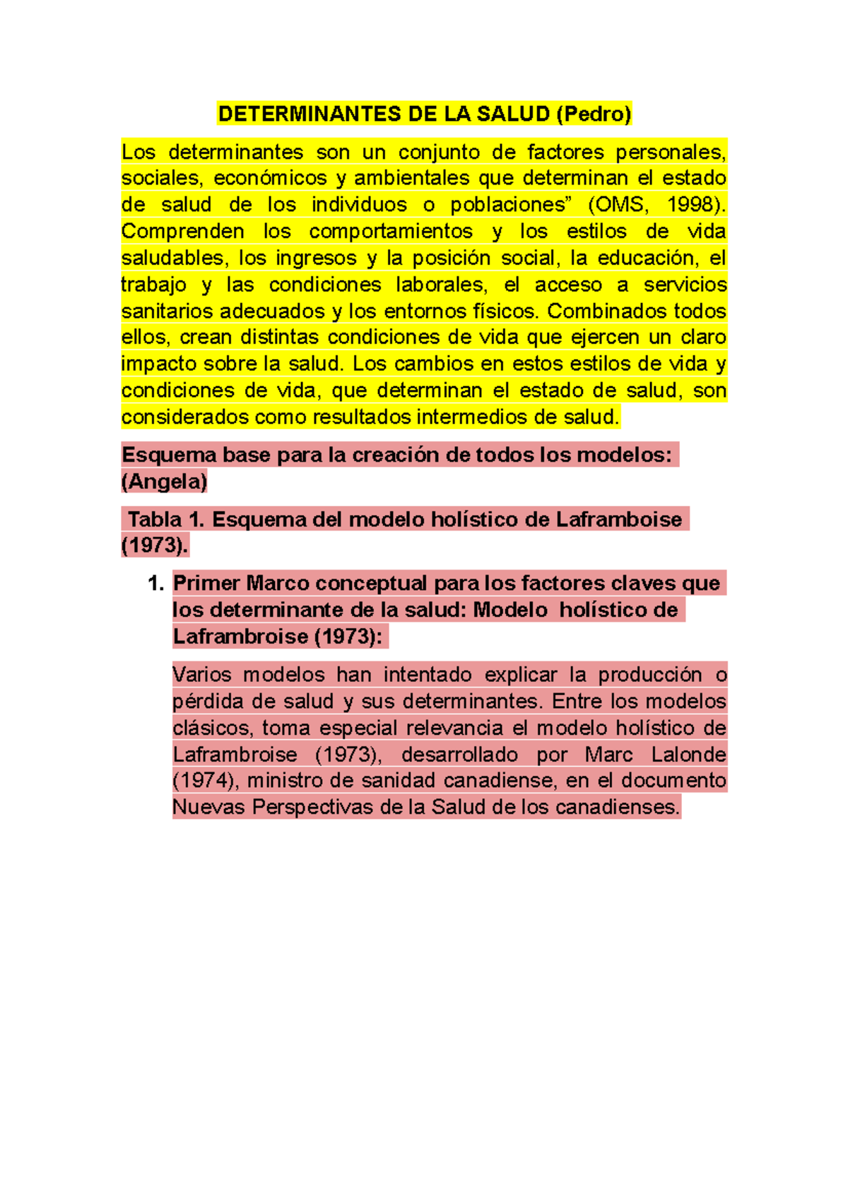 Exposicion Salud publica - DETERMINANTES DE LA SALUD (Pedro) Los  determinantes son un conjunto de - Studocu