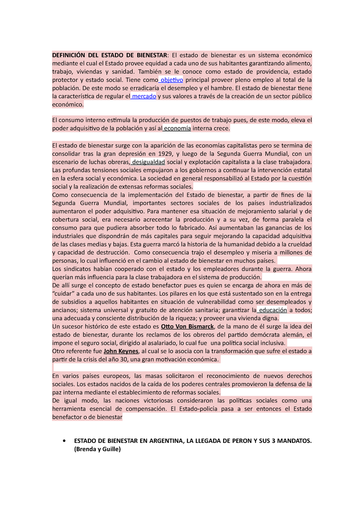 Estado DE Bienestar - Historia argentina - DEFINICIÓN DEL ESTADO DE  BIENESTAR : El estado de - Studocu