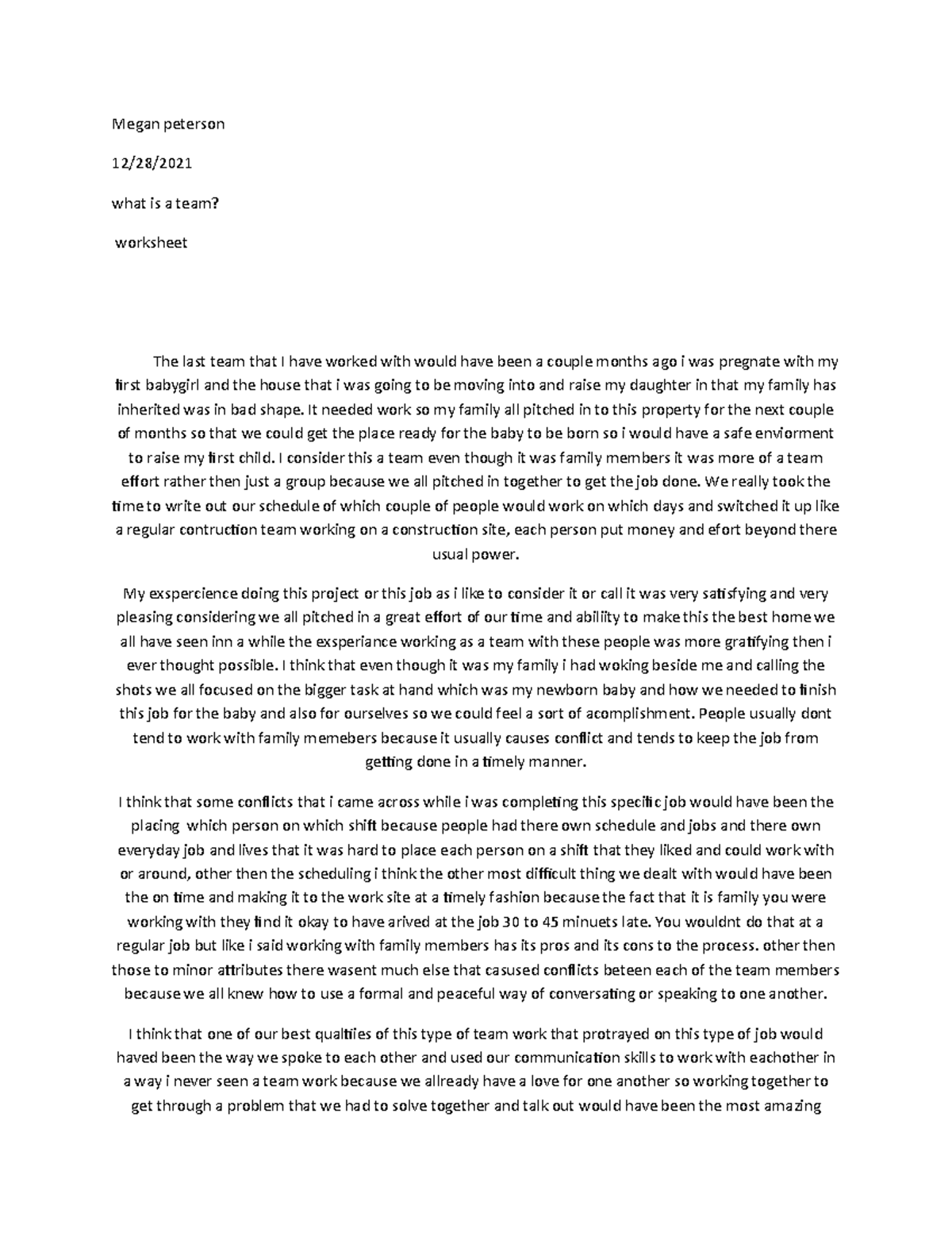 Worksheet 1 Megan Peterson 12 28 What Is A Team Worksheet The Last