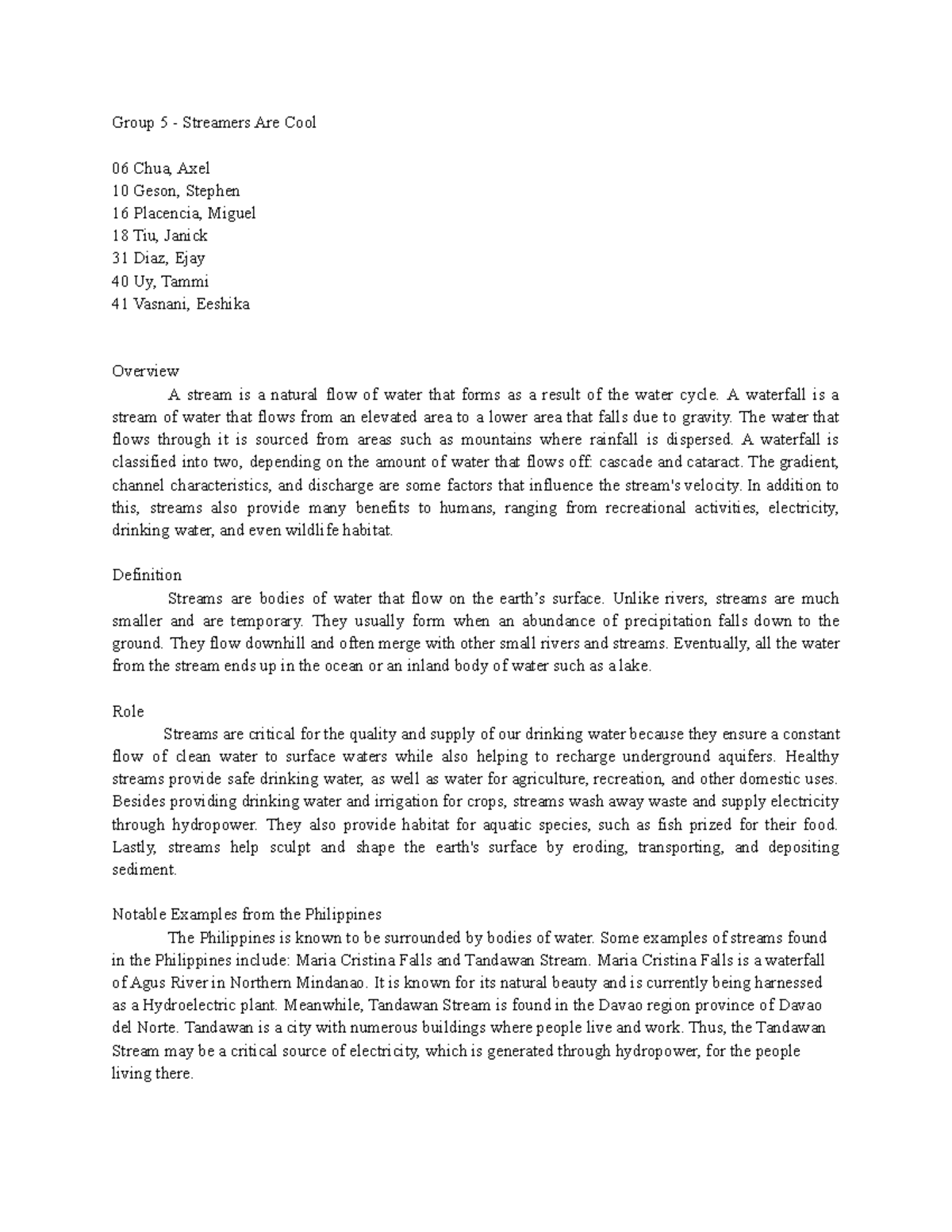 Streams earth science lesson Group 5 Streamers Are Cool 06 Chua