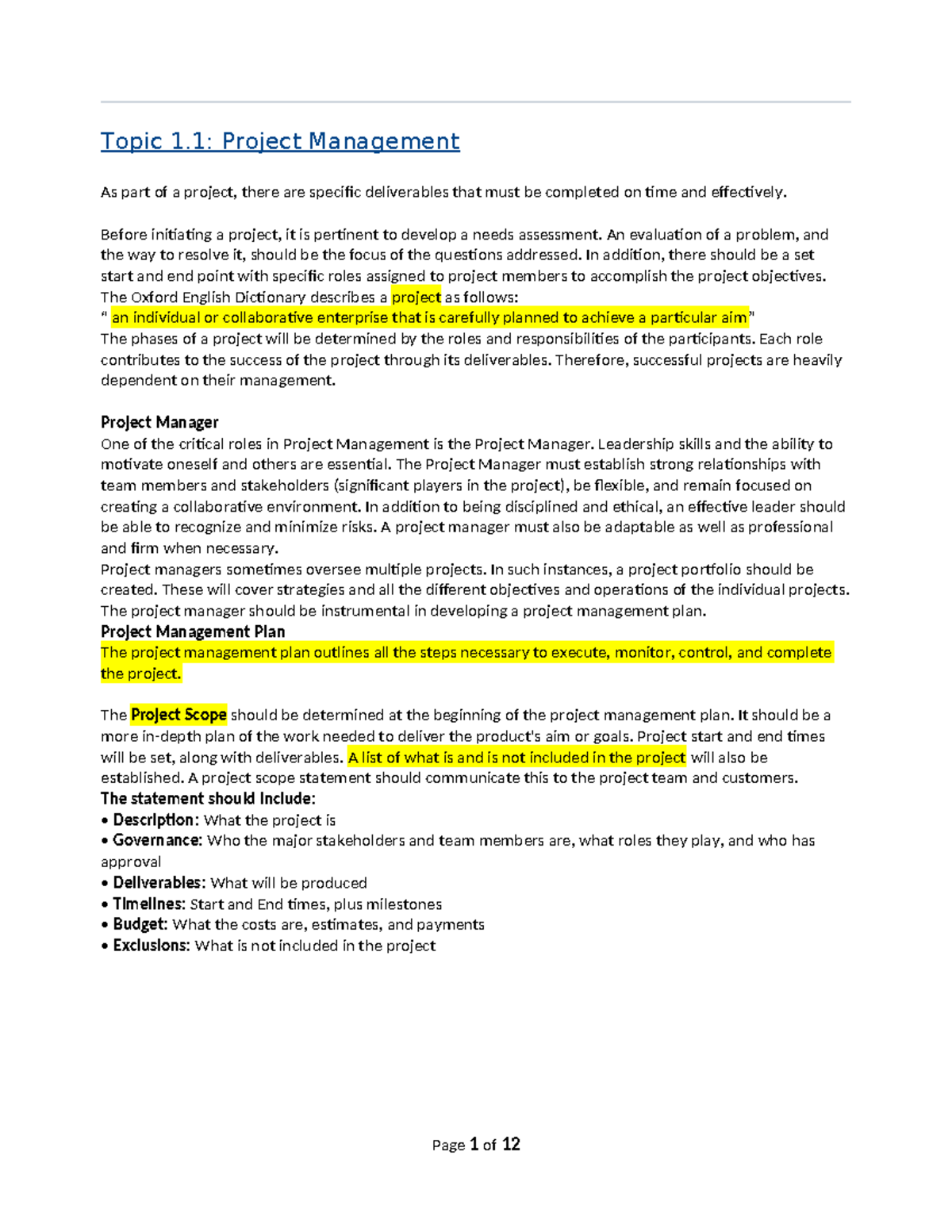 PM Ready Chapter 1 - Recognizing Core Terminology - Topic 1: Project ...