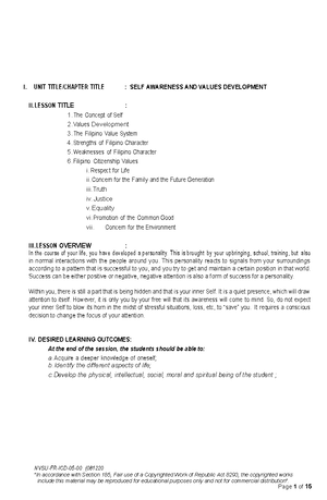 Module-1 - for your reference - I. UNIT / CHAPTER TITLE: INTRODUCTION ...