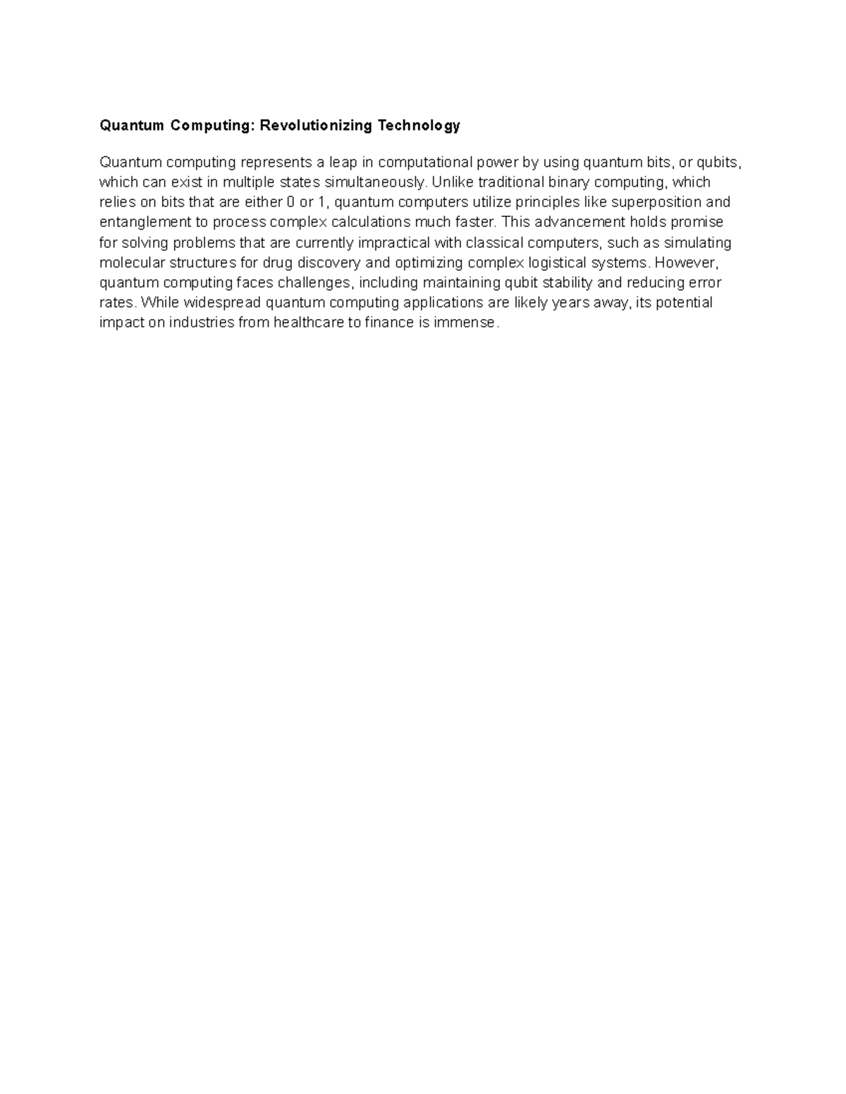 how to write summaries of quantum physics - Quantum Computing ...