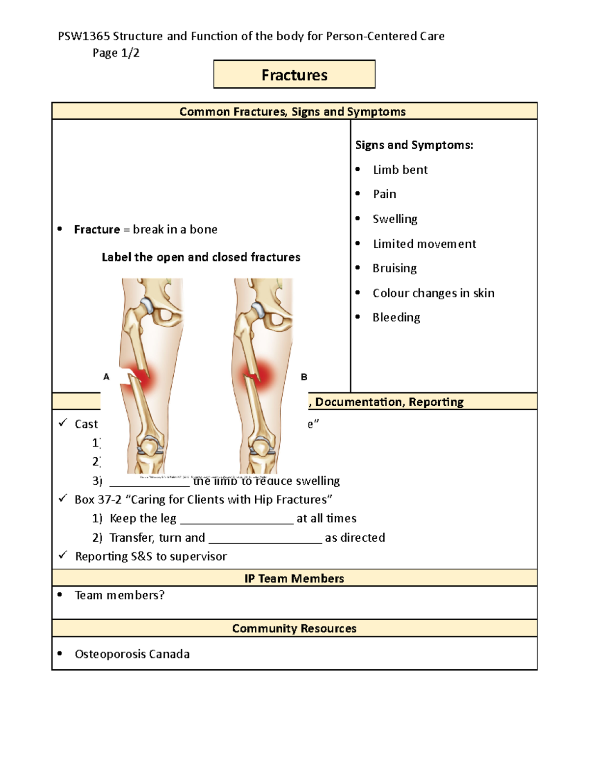 Units 14-16 - Fractures, Amputation, Prosthetic Devices Summary Sheet ...