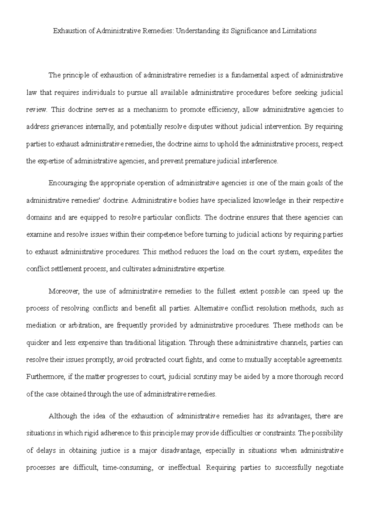 Exhaustion of Administrative Remediesessay This doctrine serves as a