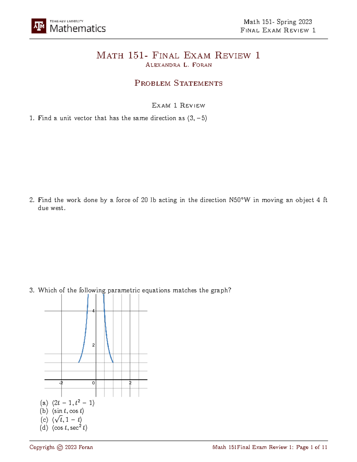 Math Spring 2023 Final Exam Review - Studocu