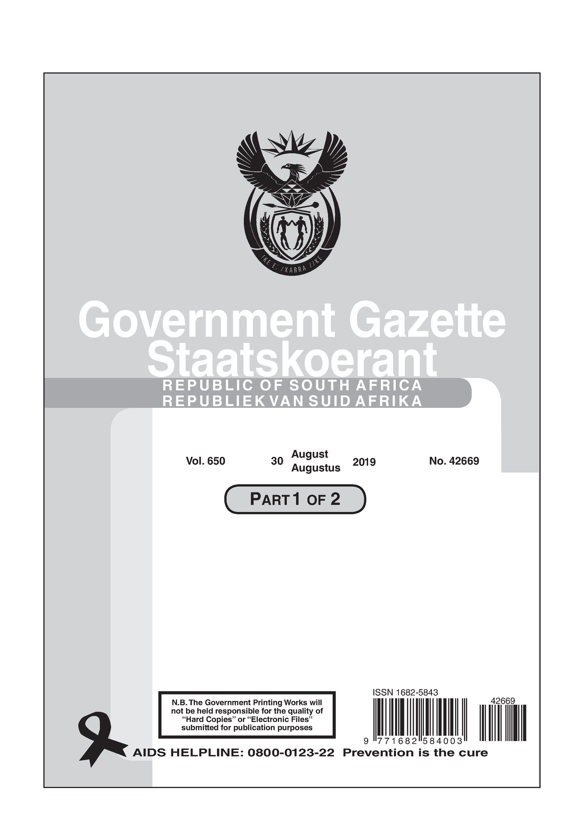 Za Government Gazette Dated 2019 08 30 No 42669 Part 1 - Regulation ...