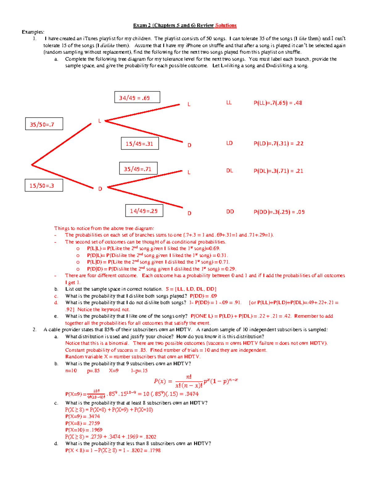 Exam 2 Review Solutions - Exam 2 (Chapters 5 and 6) Review Solutions ...