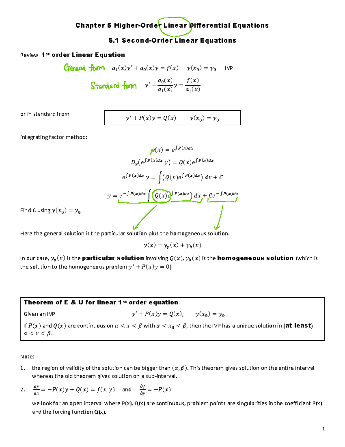 5 - Chapter 5.2 Review - Chapter 5 Higher-Order Linear Differential ...