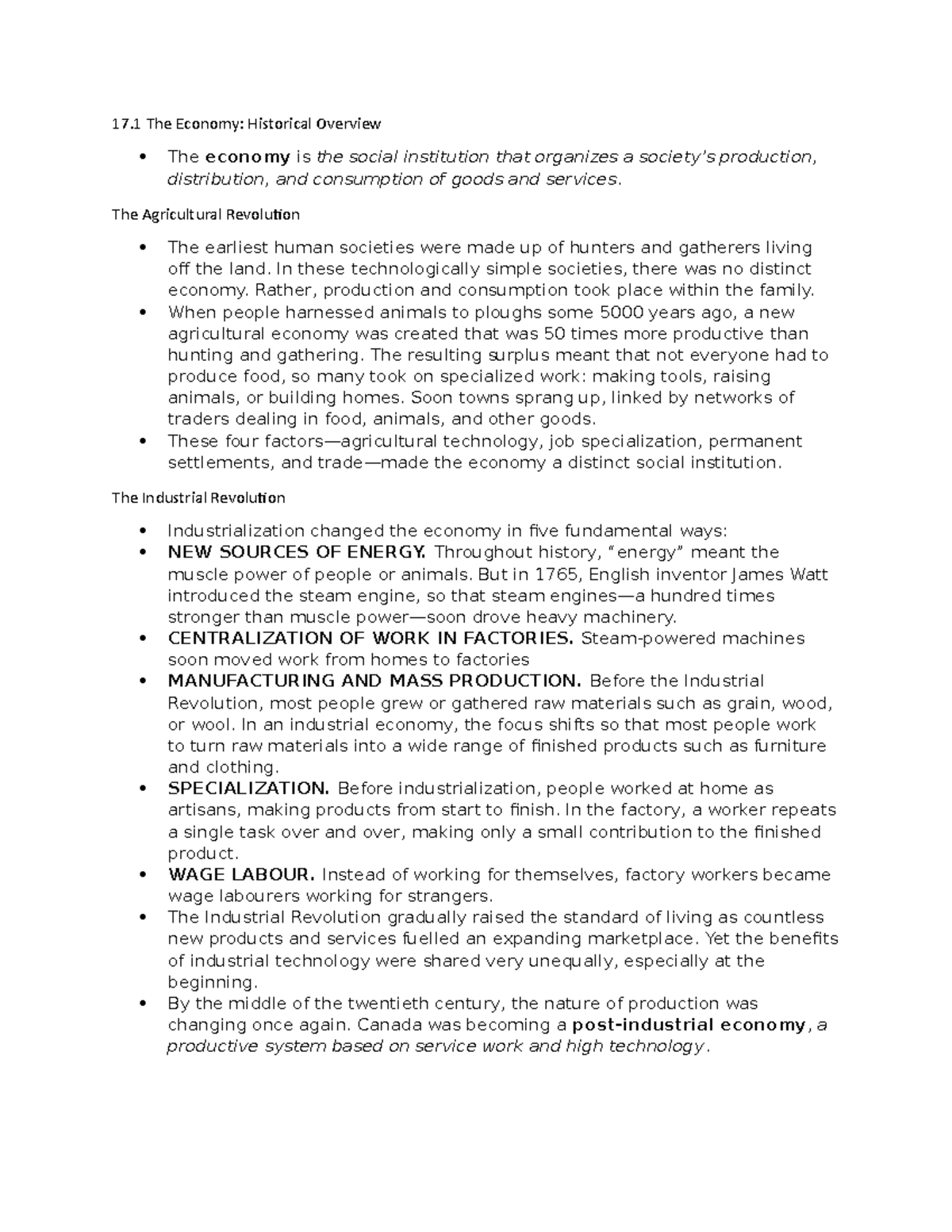 Chapter 17 from the textbook - 17 The Economy: Historical Overview The ...
