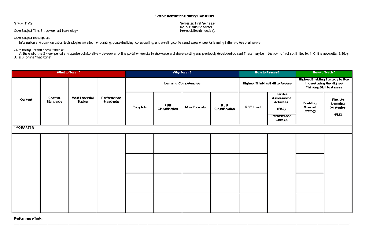 FIDP Template - Flexible Instruction Delivery Plan (FIDP) Grade: 11 ...