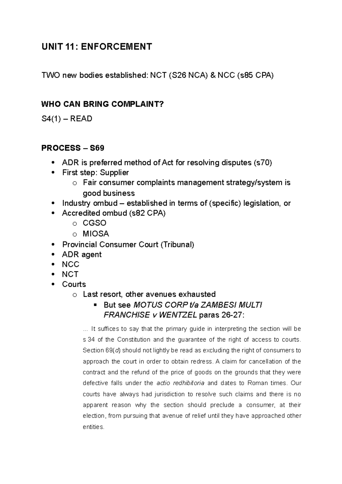 UNIT 11 Enforcement - notes - UNIT 11: ENFORCEMENT TWO new bodies ...