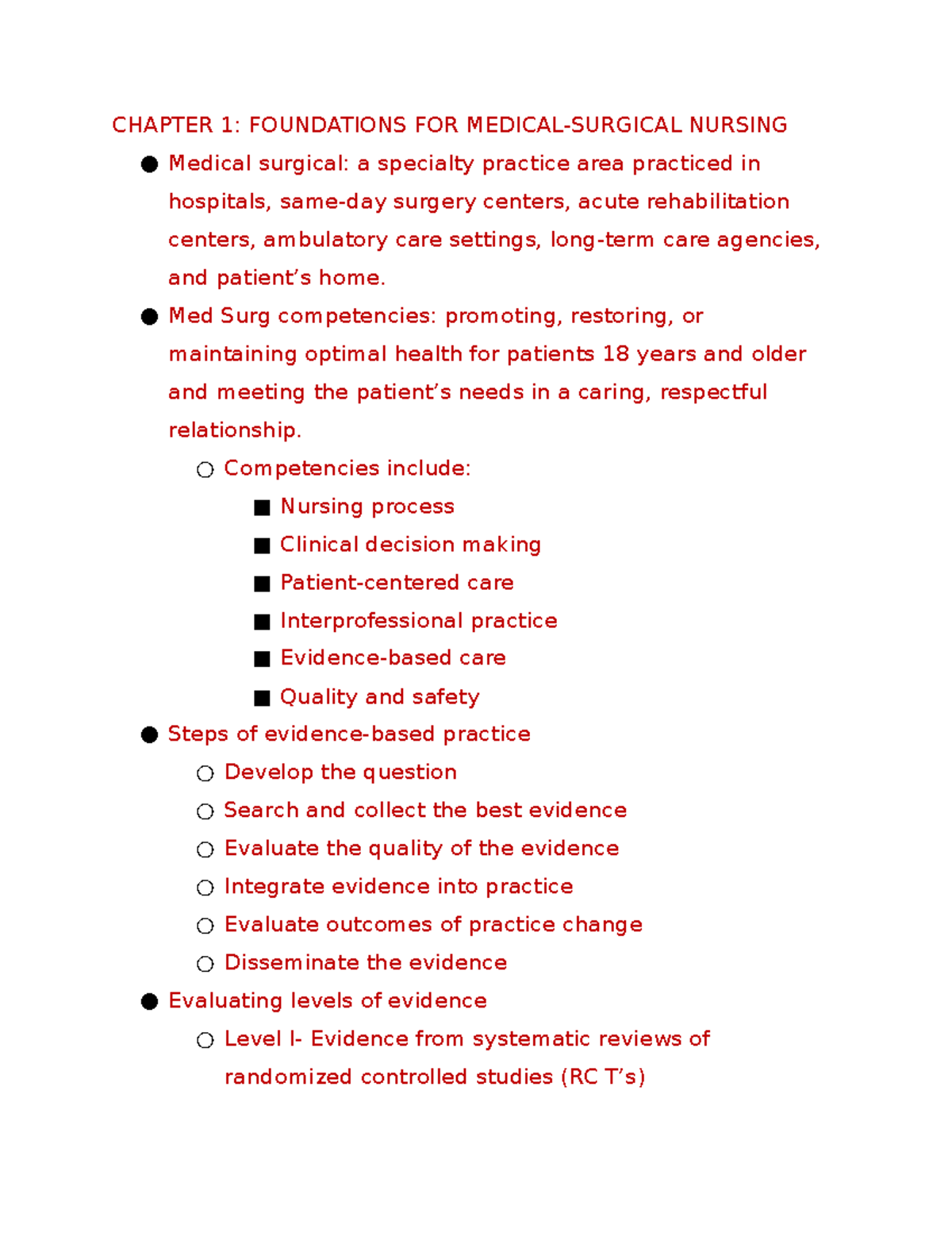 Med Surg Exam 1 - CHAPTER 1: FOUNDATIONS FOR MEDICAL-SURGICAL NURSING ...