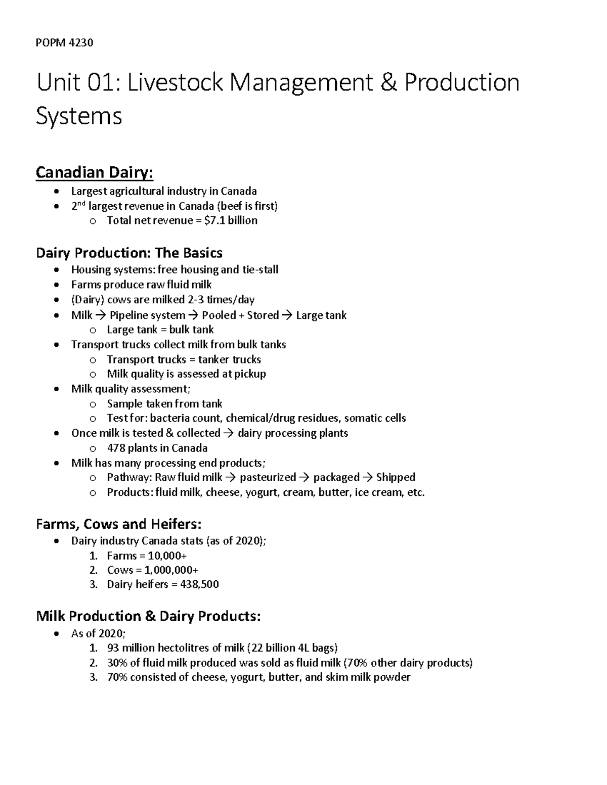 Unit 01 Study Notes Unit 01 Livestock Management & Production