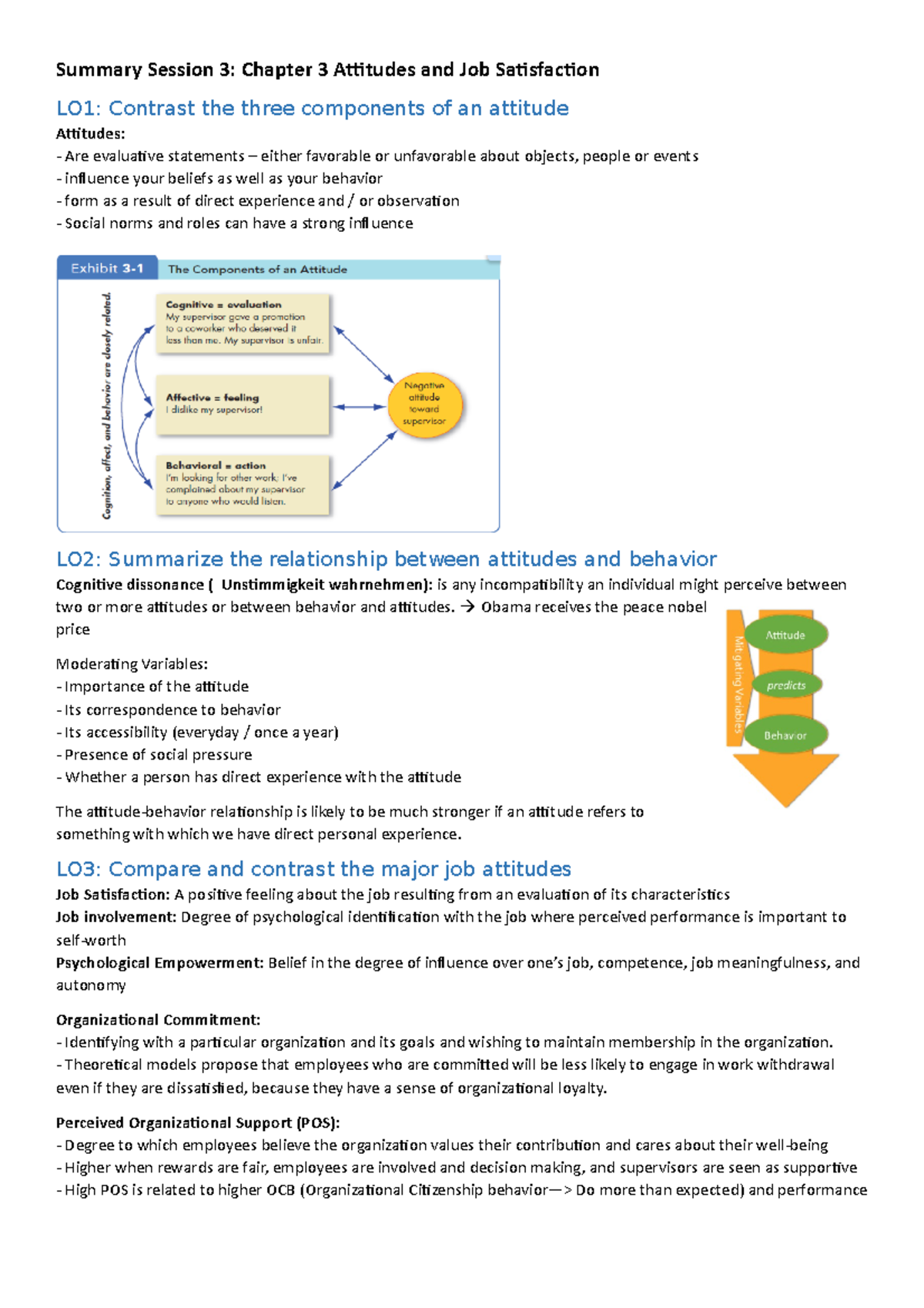 Summary Session 3, Chapter 3 Attitudes and Job Satisfaction - Summary ...