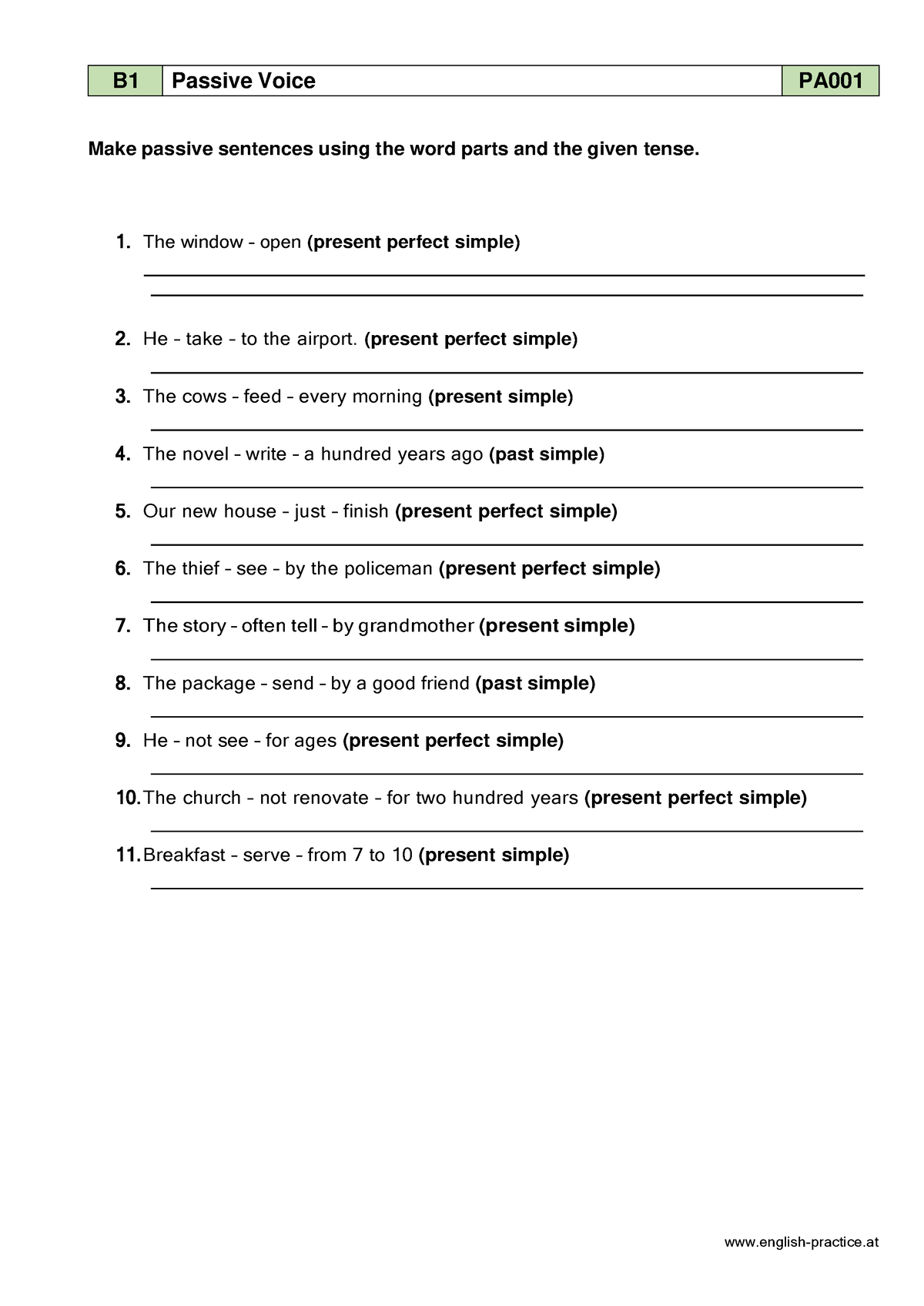 Present past perfect passive - english-practice B1 Passive Voice PA ...