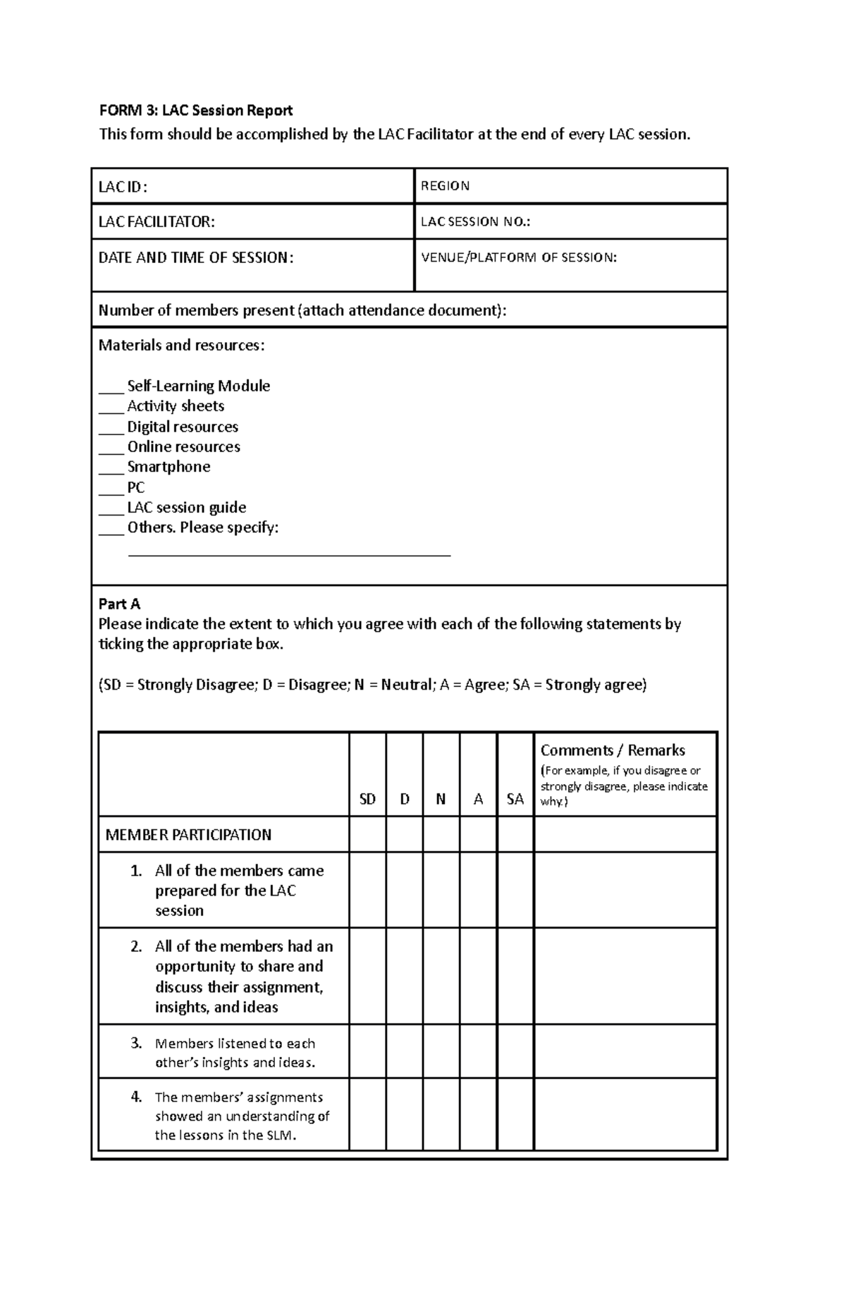 Form 3. Learning Action Cell Session Report - FORM 3: LAC Session ...