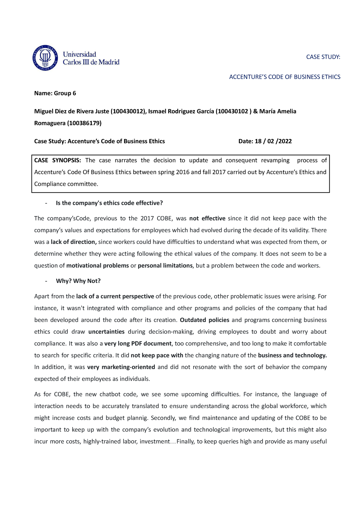 accenture code of business ethics case study