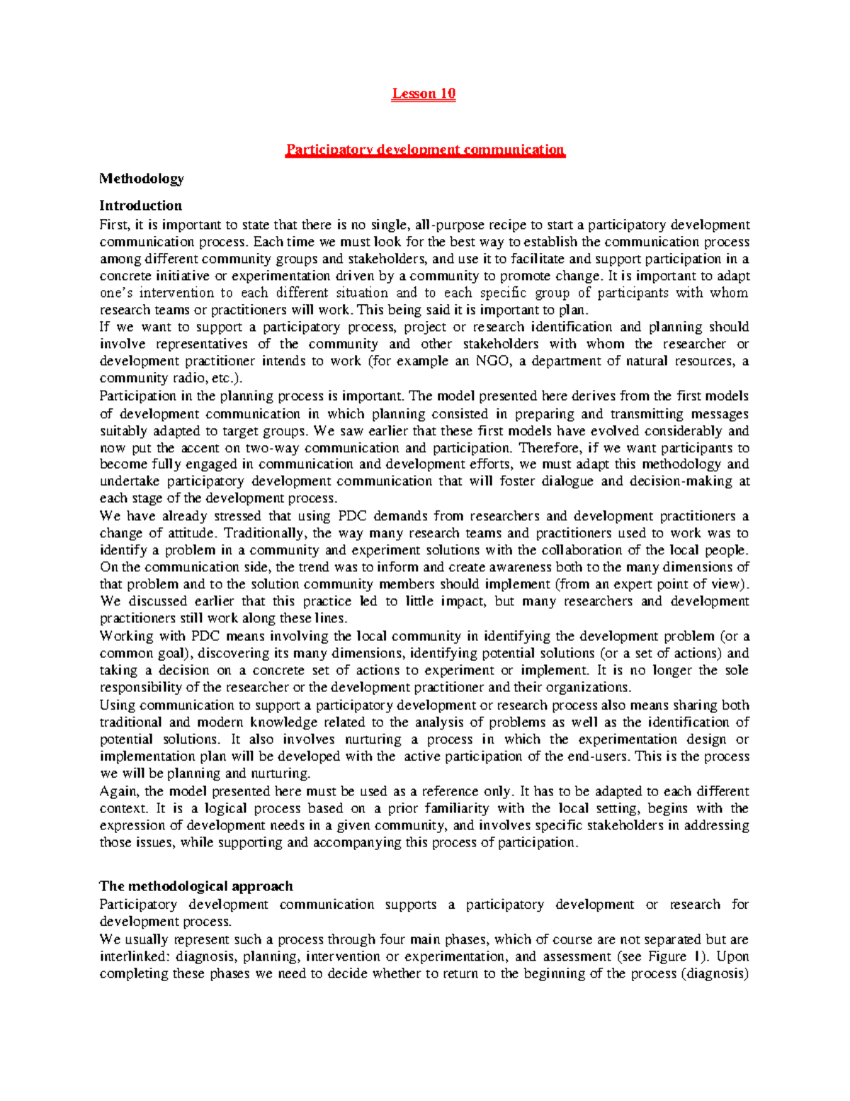 Ch10 Participatory development communication - Lesson 10 Participatory ...