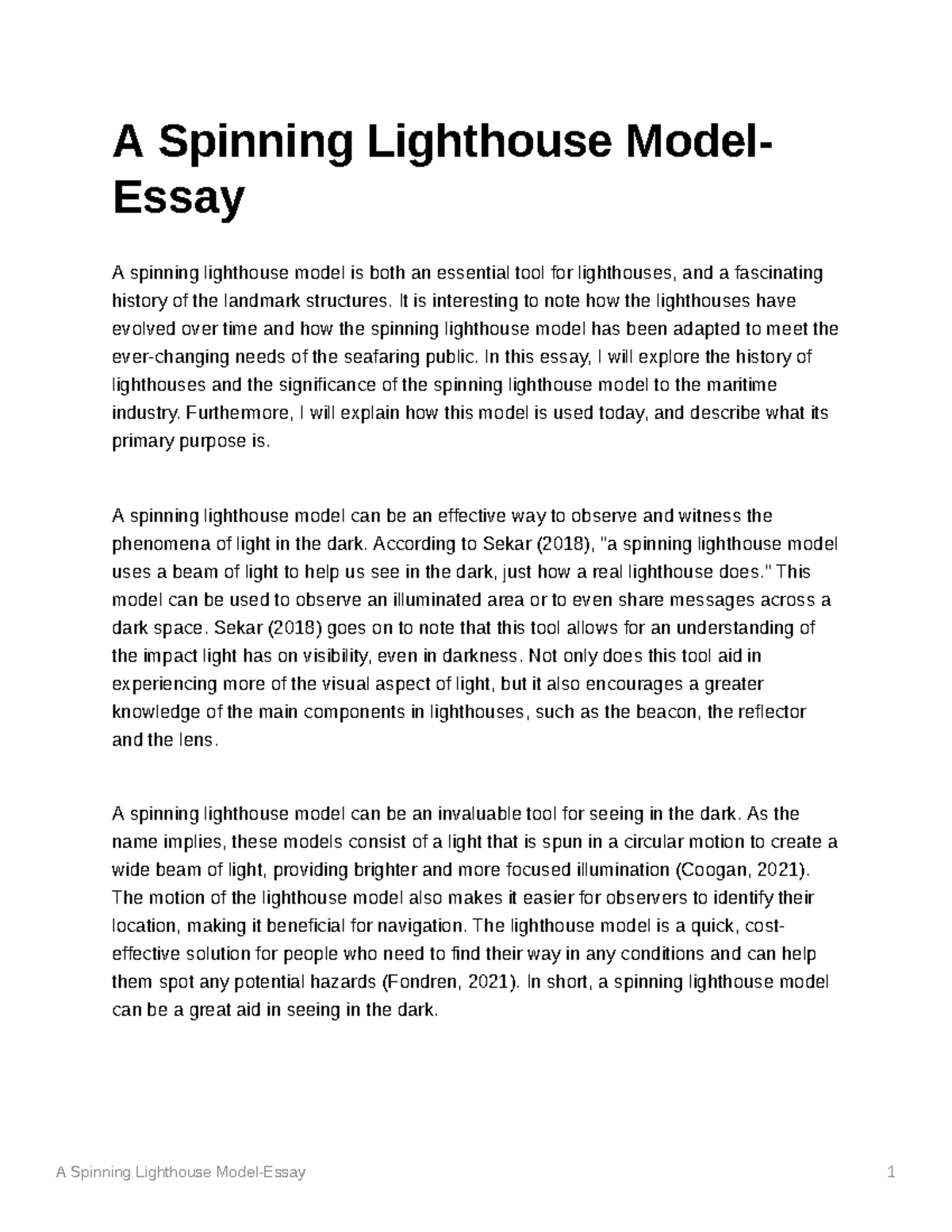 descriptive essay on a lighthouse