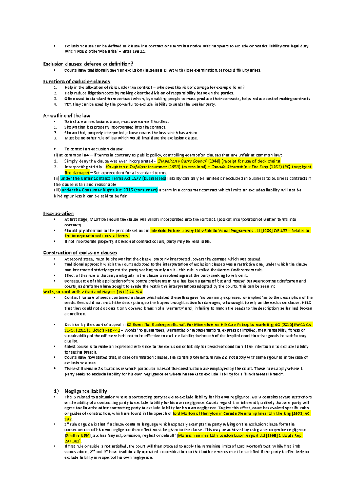 Chapter 11 - Exclusion clauses - Exclusion clause can be defined as ...