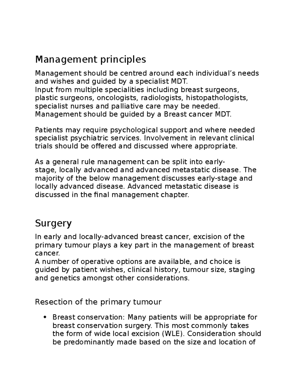 Management principles of breast cancer - Management principles ...