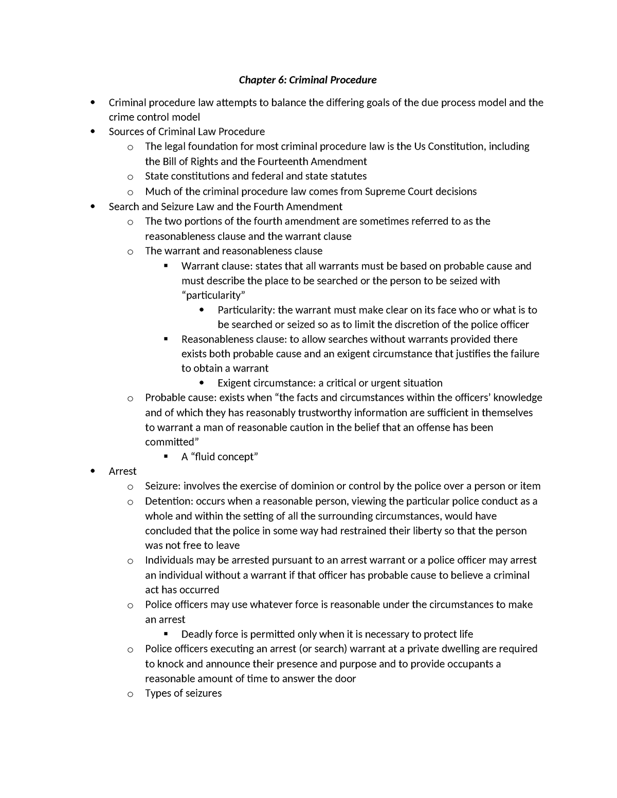 Chapter 6: Criminal Procedure Textbook Notes - Chapter 6: Criminal ...