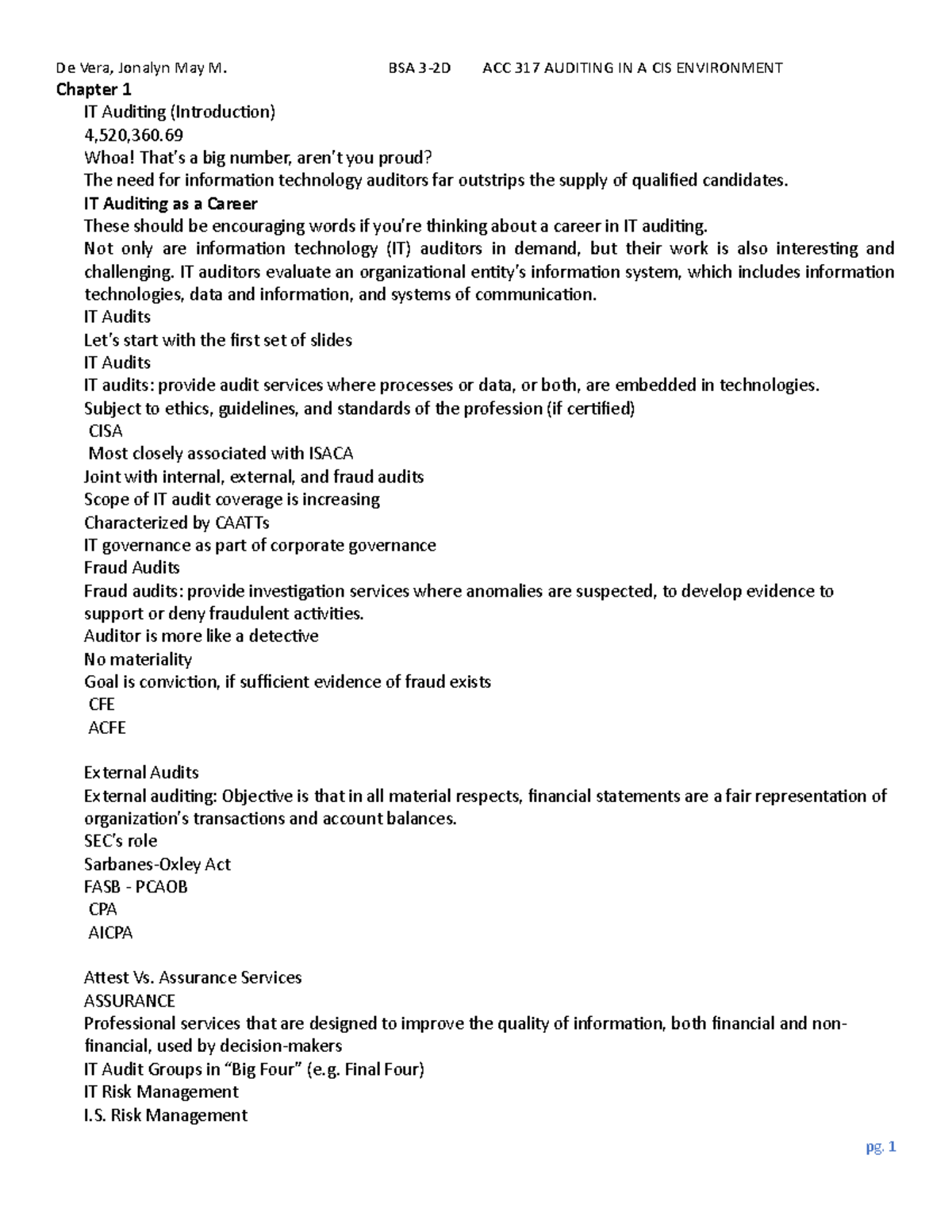 ACC 317 - reviewer - Chapter 1 IT Audiing (Introducion) 4,520,360. Whoa ...
