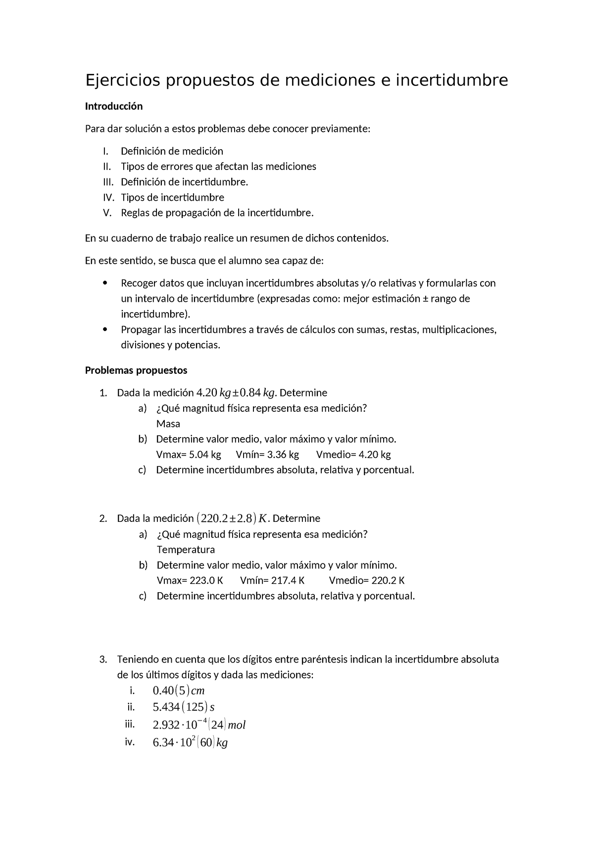 Actividad De Incertidumbre - Ejercicios Propuestos De Mediciones E ...