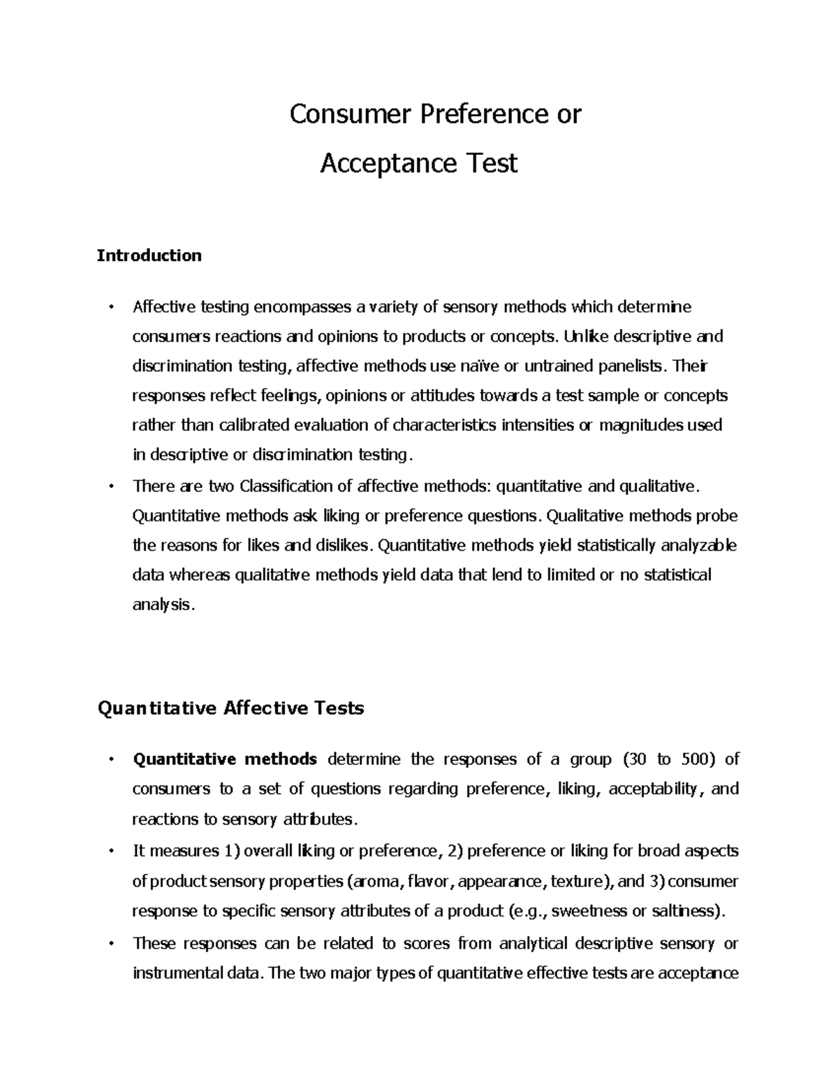 Consumer Preference Or Acceptance Test - Consumer Preference Or ...