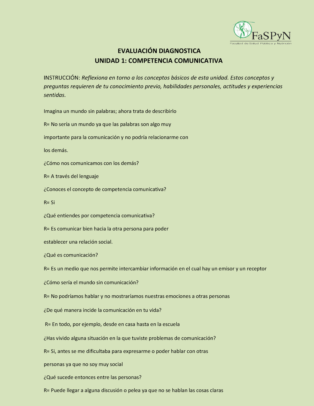 Evaluación Diagnostica (9) (8) - EVALUACI”N DIAGNOSTICA UNIDAD 1 ...