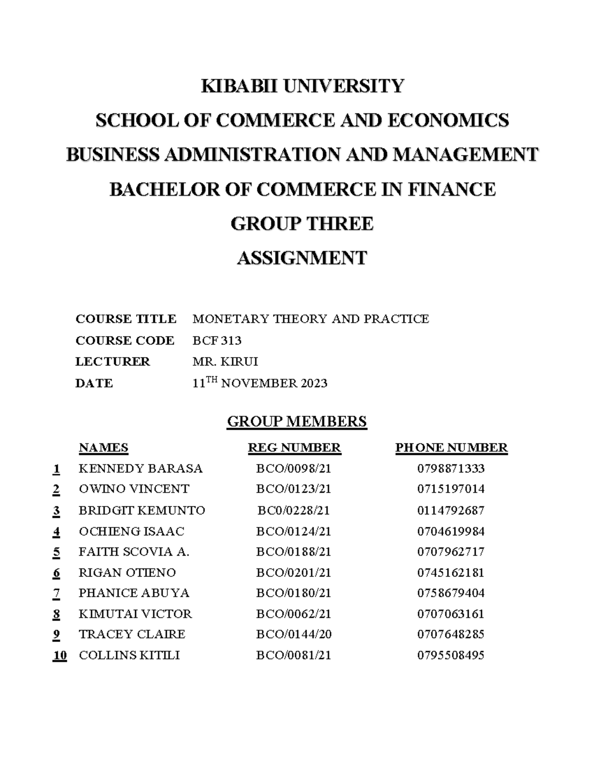 BCF 313, GRP 3 - The lecture notes are clear and precise given on group ...