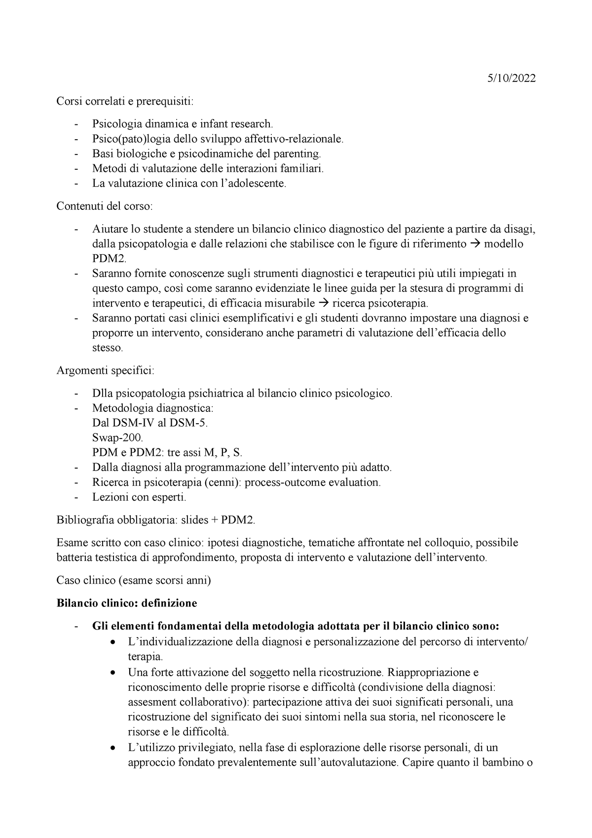 Appunti Esame di Stato Psicologia - DSM-5 Adulti e Caso clinico