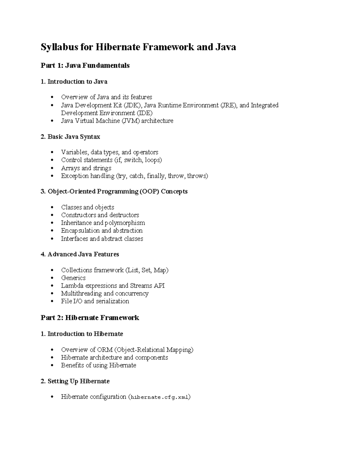 Syllbus for java - industrial syllabus - Syllabus for Hibernate ... image.