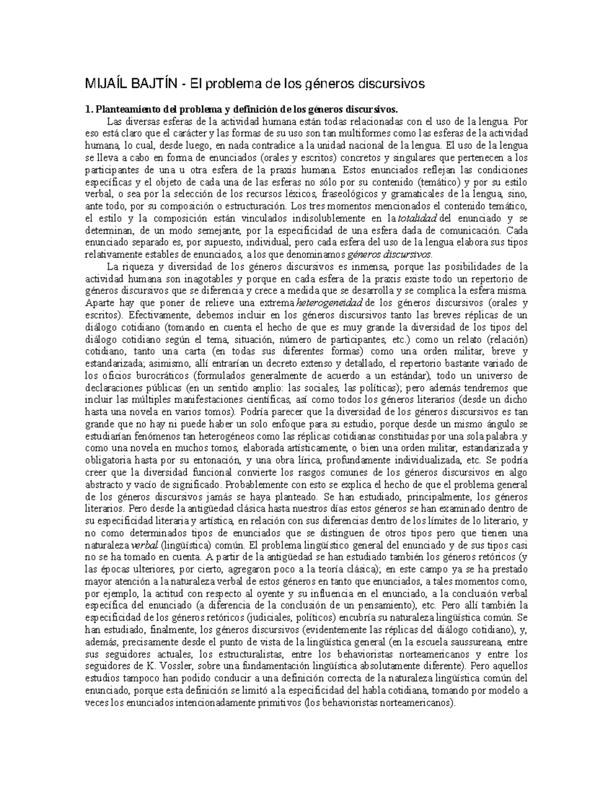 Adaptación - Mijail Bajtin El problema de los géneros discursivos ...