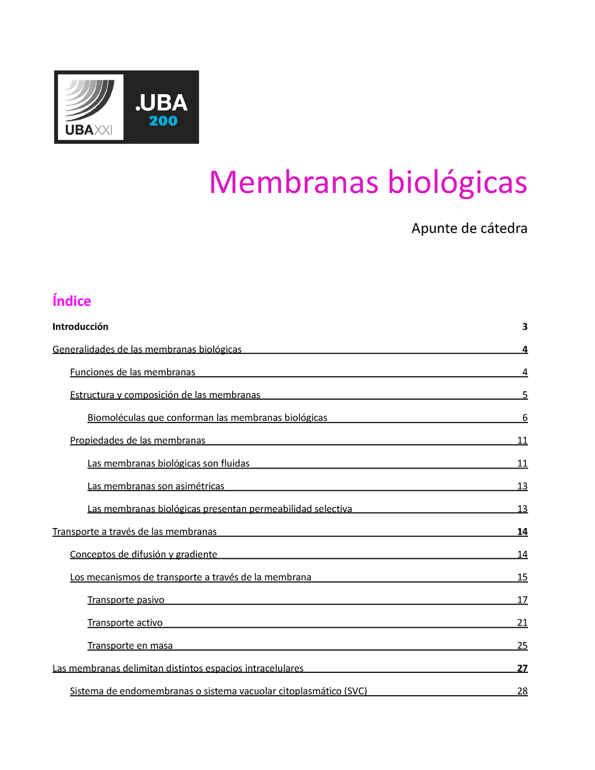 Membranas biológicas S 4U2 - Membranas biológicas Apunte de cátedra ...