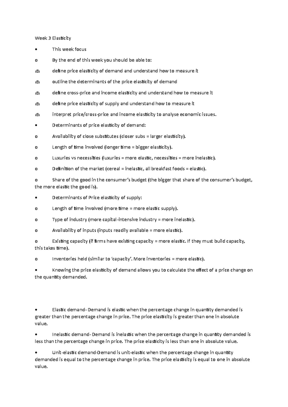 Week 3 Notes and chapter reading summaries - Week 3 Elasticity This ...