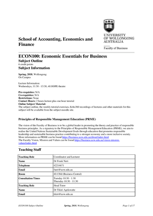ECON100 Full Study Notes, ECON100 - Economic Essentials for Business - UOW