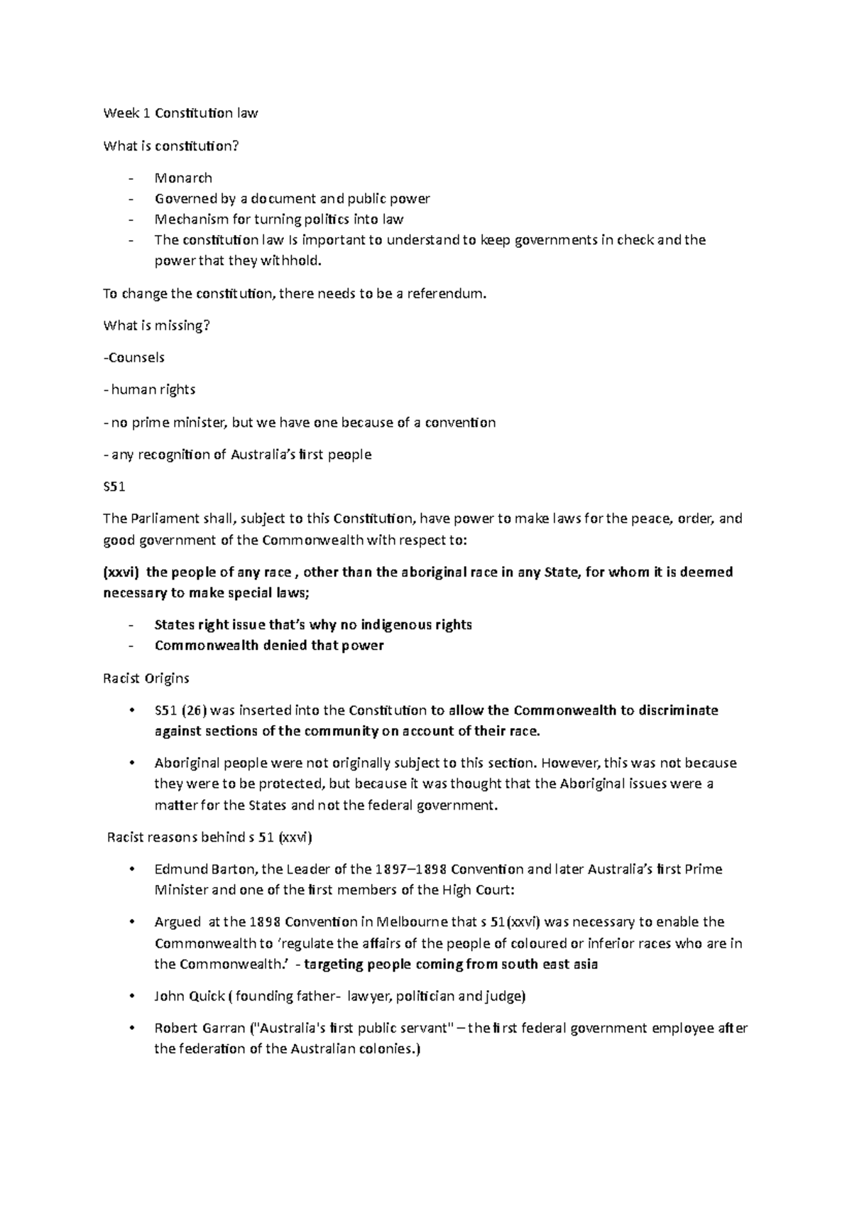 Week 1 Constitution - Week 1 - Notes - 200009 - UWS - Studocu