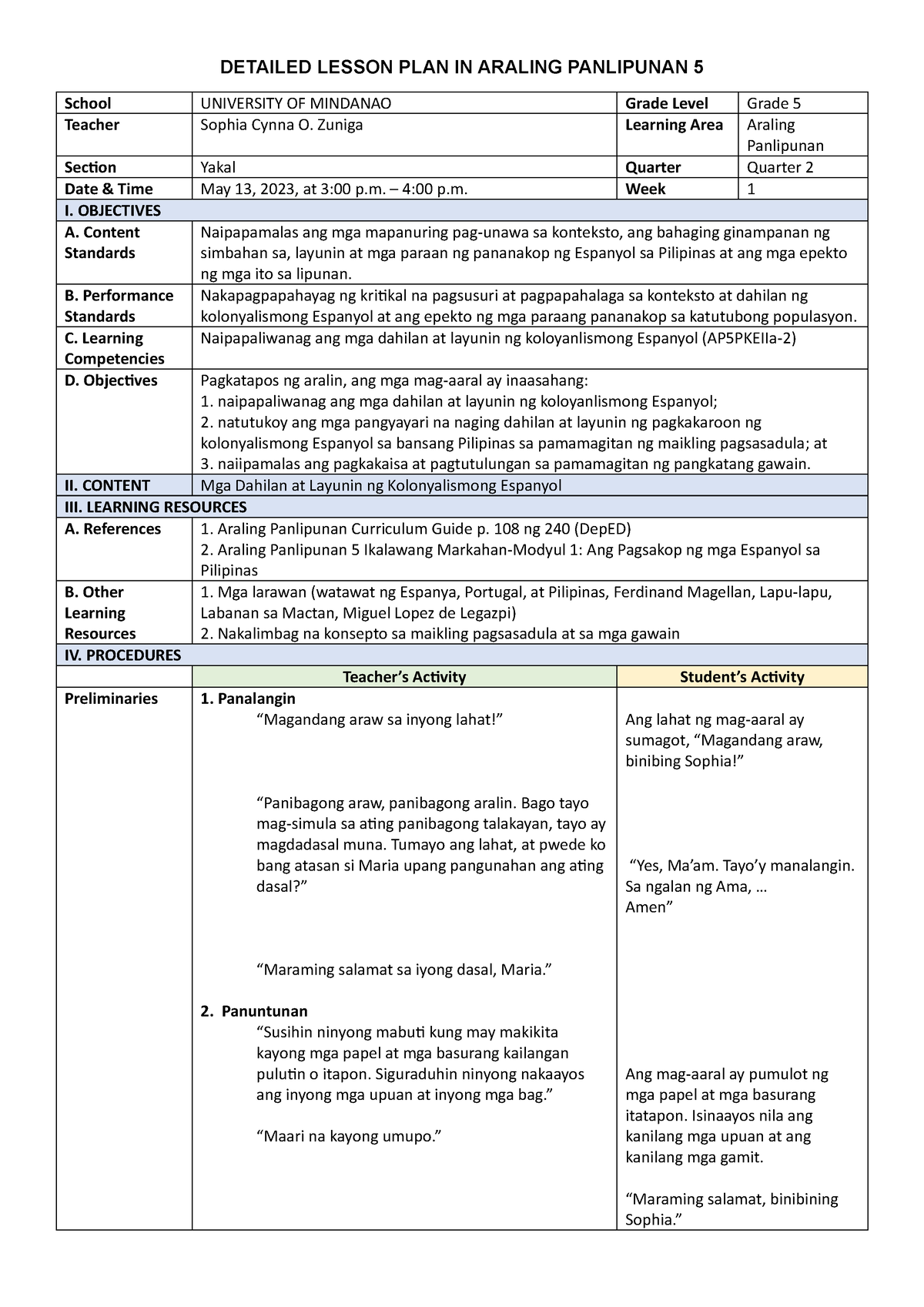 Zuniga Final-DLP - N/A - DETAILED LESSON PLAN IN ARALING PANLIPUNAN 5 ...